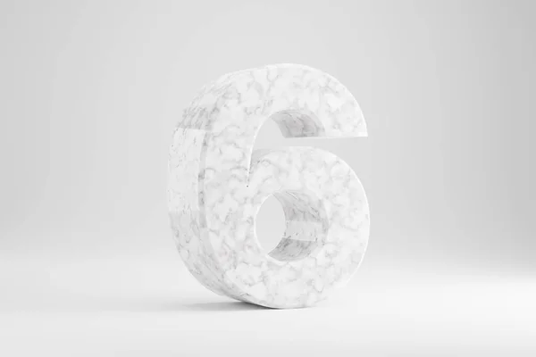 Mármore 3d número 6. Número de mármore branco isolado no fundo branco. caractere de fonte renderizada 3d . — Fotografia de Stock