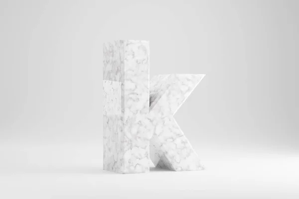Mármore 3d letra K minúscula. Carta de mármore branco isolado no fundo branco. caractere de fonte renderizada 3d . — Fotografia de Stock