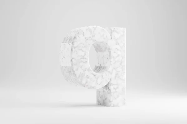 Mármore 3d letra Q minúscula. Carta de mármore branco isolado no fundo branco. caractere de fonte renderizada 3d . — Fotografia de Stock