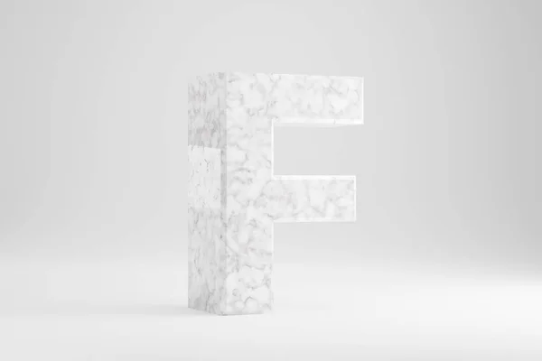 Marmer 3d letter F hoofdletters. Witte marmeren brief geïsoleerd op witte achtergrond. 3d render lettertype character. — Stockfoto