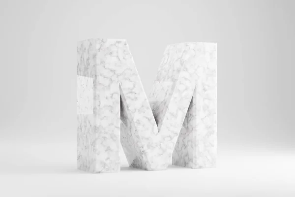 Marmer 3d letter M hoofdletters. Witte marmeren brief geïsoleerd op witte achtergrond. 3d render lettertype character. — Stockfoto