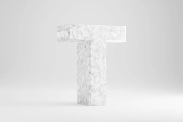 Мраморная буква "Т". Белая мраморная буква на белом фоне. Трехмерный символ шрифта . — стоковое фото