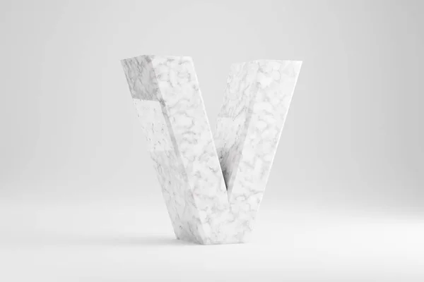 Мармурова 3d літера V верхній регістр. Біла мармурова літера ізольована на білому тлі. Тривимірний символ шрифту . — стокове фото