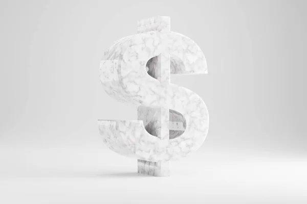 Marmor 3D-Dollar-Symbol. Weißes Marmorschild isoliert auf weißem Hintergrund. 3D gerenderte Schrift. — Stockfoto