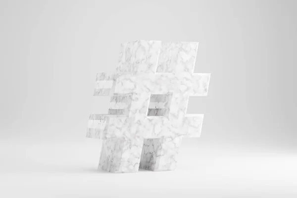 Marmer 3d hashtag symbool. Wit marmeren bord geïsoleerd op witte achtergrond. 3d render lettertype character. — Stockfoto