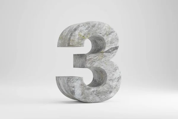 Stone 3d number 3. Rock textured number isolated on white background. 3d render. — Stock Photo, Image