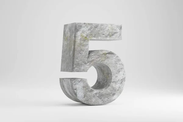 Stein 3d Zahl 5. Rock strukturierte Zahl isoliert auf weißem Hintergrund. 3D-Darstellung. — Stockfoto