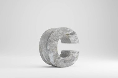 Taş 3D C harfi küçük harf. Beyaz zemin üzerinde kaya desenli harf izole. 3d hazırlayıcı.