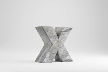 Taş 3D harf X küçük harf. Beyaz zemin üzerinde kaya desenli harf izole. 3d hazırlayıcı.