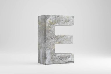 3D harfli E büyük harf. Beyaz zemin üzerinde kaya desenli harf izole. 3d hazırlayıcı.