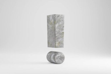 Taş 3D ünlem sembolü. Kaya desenli tabela beyaz arkaplanda izole. 3d hazırlayıcı.