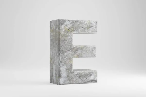 Stenen 3de letter E hoofdletters. Rock getextureerde brief geïsoleerd op witte achtergrond. 3d renderen. — Stockfoto