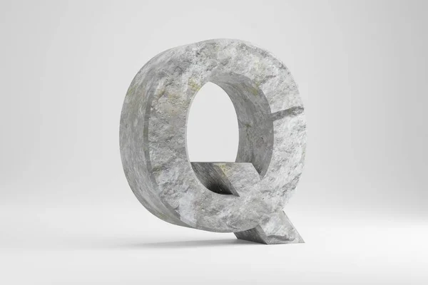 Stein 3D Buchstabe Q Großbuchstaben. Gesteinsstruktur Buchstabe isoliert auf weißem Hintergrund. 3D-Darstellung. — Stockfoto