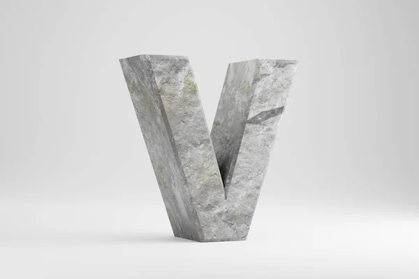 Pierre 3d lettre V majuscule. Lettre texturée en pierre isolée sur fond blanc. 3d rendu . — Photo