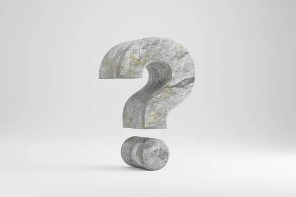 Pedra 3d símbolo de pergunta. Sinal texturizado de rocha isolado no fundo branco. Renderização 3d . — Fotografia de Stock