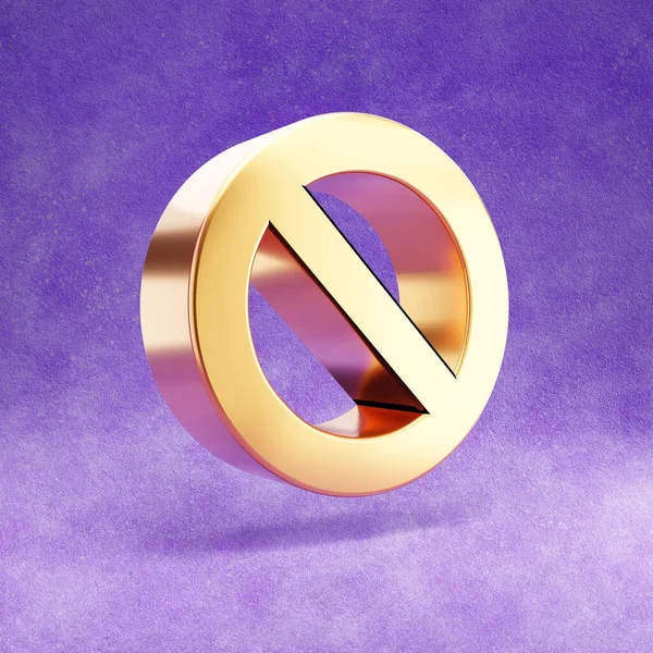 Ícone de proibição. Ouro brilhante símbolo Ban isolado no fundo de veludo violeta . — Fotografia de Stock