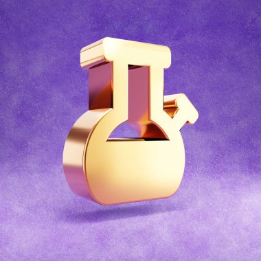 Bong ikonu. Mor kadife arka planda izole edilmiş altın sarısı nargileli bong sembolü.