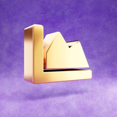 Harita alanı simgesi. Mor kadife arka planda izole edilmiş altın renkli Grafik alanı sembolü.