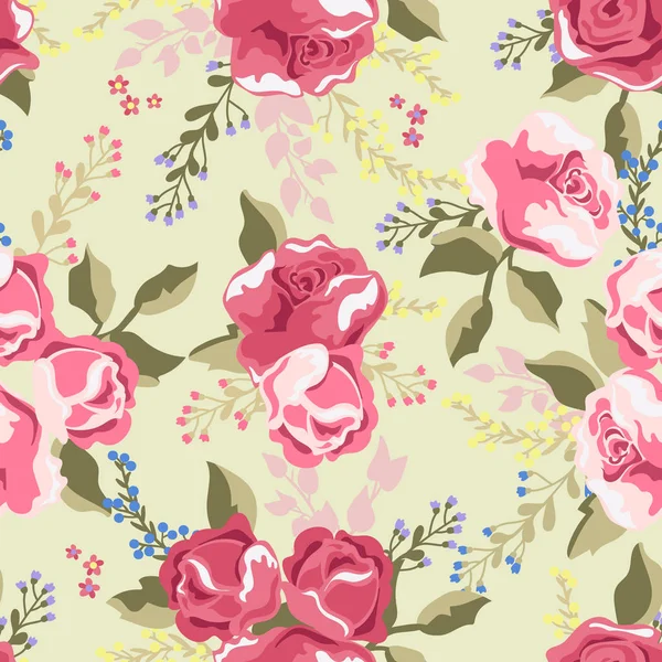 Background pink vintage rose pattern on green Seamless pink vintage