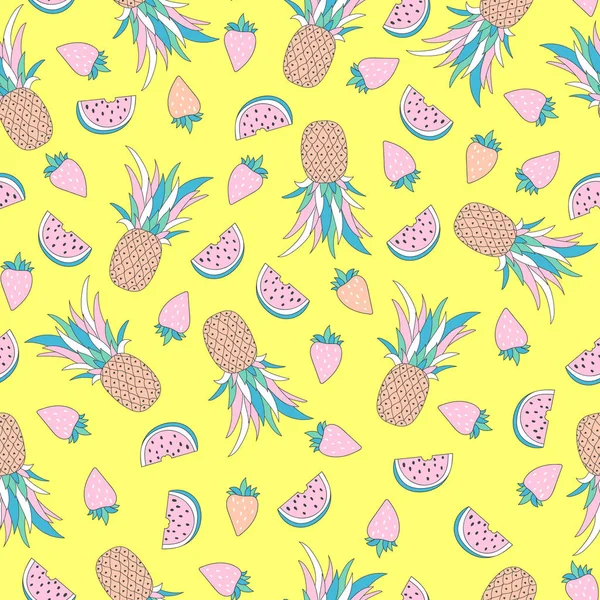 Funny seamless pattern with tropical fruits