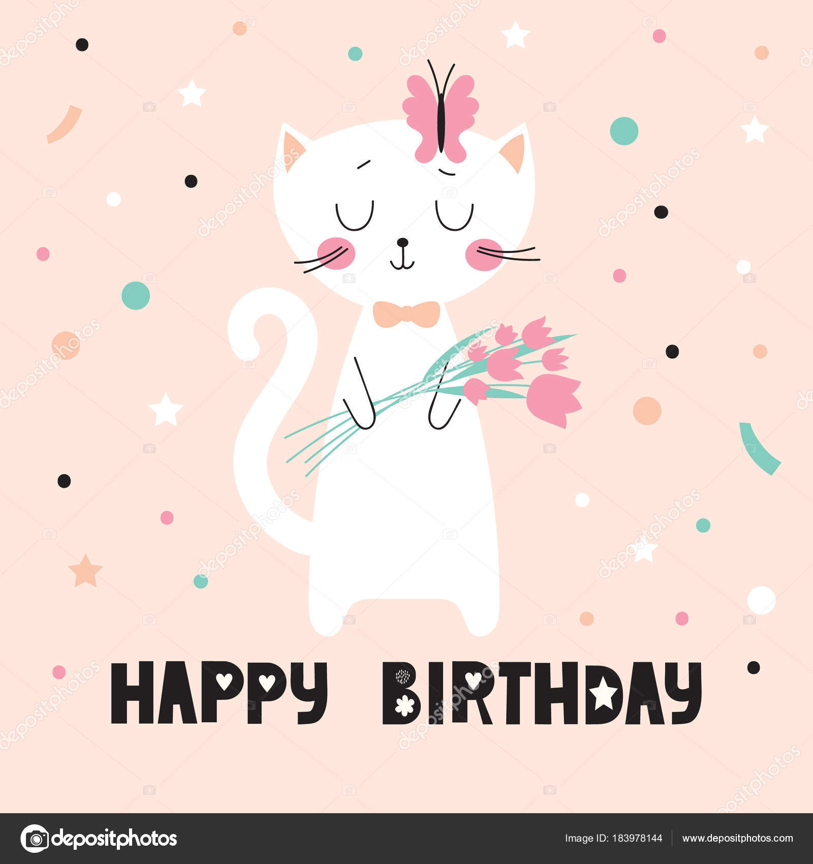 Carte D Anniversaire Avec Chat Mignon Image Vectorielle Par Yulia337 C Illustration