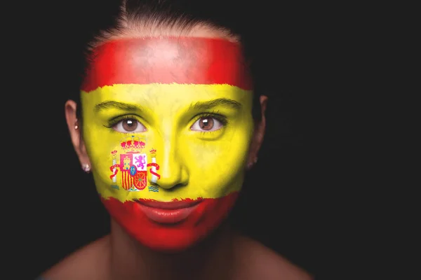 Retrato Una Mujer Con Bandera España — Foto de Stock