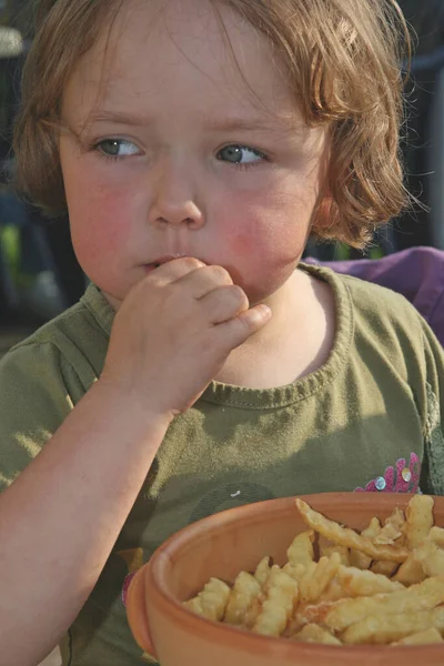 Little Boy Eating Slice Bread — Stock Photo, Image