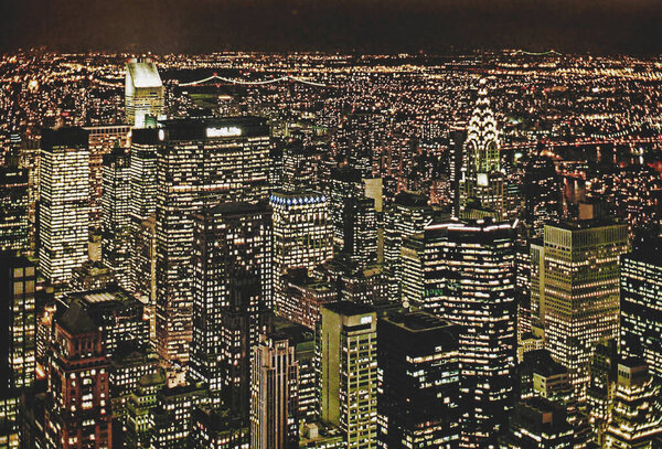 Aerial view of new york city at night