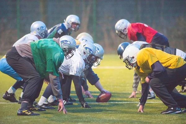 American Football Training Stadionie — Zdjęcie stockowe