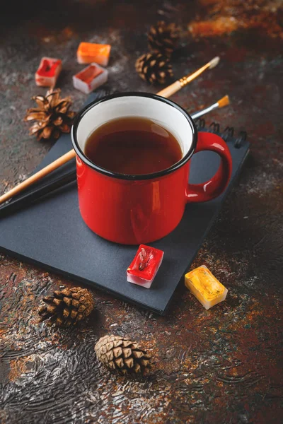 Enameled Cup Hot Tea — Stock Photo, Image