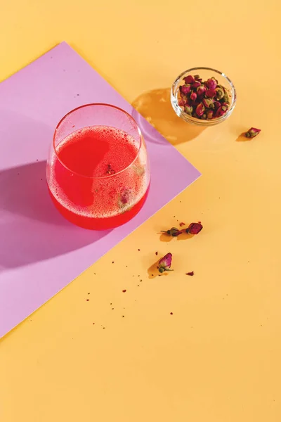 Růžový Malinový Koktejl Sklenici — Stock fotografie
