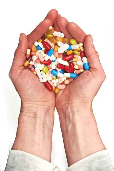 Deux Mains Pleines Comprimés Pilules — Photo