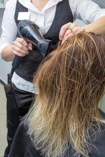 Cuidado del cabello. Mujeres secando el cabello — Foto de Stock