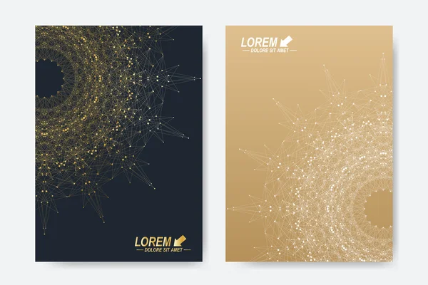 Moderne vectorsjabloon voor brochure, folder, flyer, omslag, tijdschrift of jaarverslag. A4 formaat. Business, wetenschap, geneeskunde en technologie ontwerp boek lay-out. Abstracte presentatie met gouden mandala — Stockvector