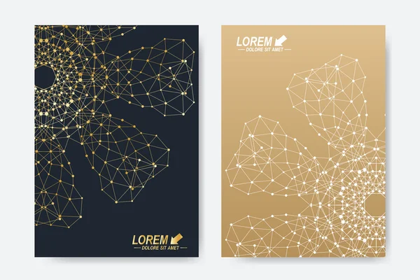 Moderne vectorsjabloon voor brochure, folder, flyer, omslag, tijdschrift of jaarverslag. A4 formaat. Business, wetenschap, geneeskunde en technologie ontwerp boek lay-out. Abstracte presentatie met gouden mandala — Stockvector