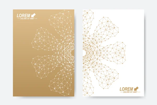 Moderne Vektorvorlage für Broschüren, Broschüren, Flyer, Cover, Magazine oder Jahresberichte. DIN-A4-Format. Wirtschaft, Wissenschaft, Medizin und Technologie gestalten das Buchlayout. Abstrakte Präsentation mit goldenem Mandala — Stockvektor