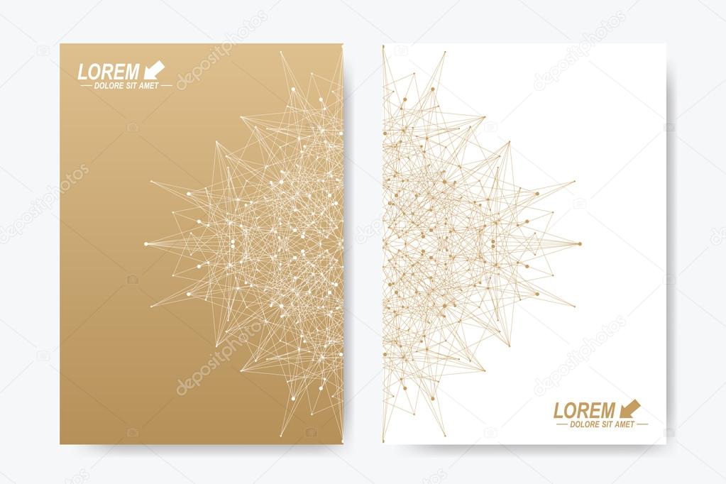 Modern vector template for brochure, Leaflet, flyer, cover, magazine or annual report. A4 size. Business, science, medicine and technology design book layout. Abstract presentation with golden mandala