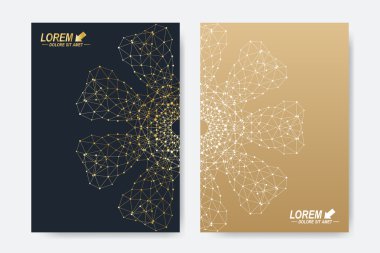 Broşür, broşür, broşür, broşür, kapak, dergi veya yıllık rapor için modern vektör şablonu. A4 beden. İş, bilim, tıp ve teknoloji tasarım kitabı düzeni. Altın mandala ile soyut sunum