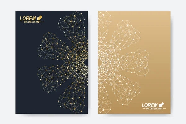 Broşür, broşür, broşür, broşür, kapak, dergi veya yıllık rapor için modern vektör şablonu. A4 beden. İş, bilim, tıp ve teknoloji tasarım kitabı düzeni. Altın mandala ile soyut sunum