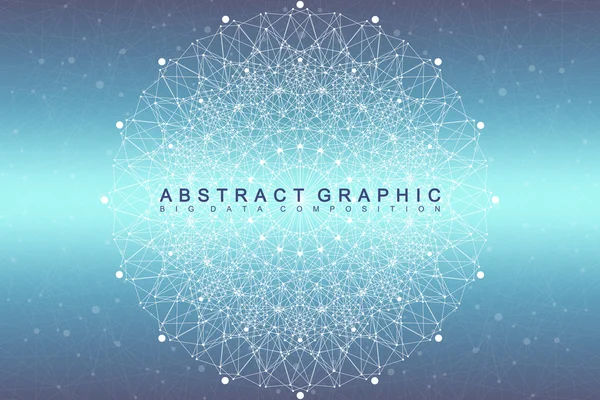 Elemento fractal con líneas y puntos compuestos. Complejo de macrodatos. Comunicación gráfica abstracta de fondo. Arreglo mínimo. Visualización digital de datos. Ilustración vectorial Big data . — Vector de stock