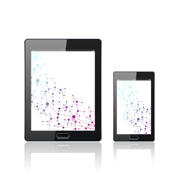 Modern dijital tablet Pc ile mobil smartphone üzerinde beyaz izole. Molekül ve iletişim arka plan. Bilim kavramı. Vektör çizim. — Stok Vektör