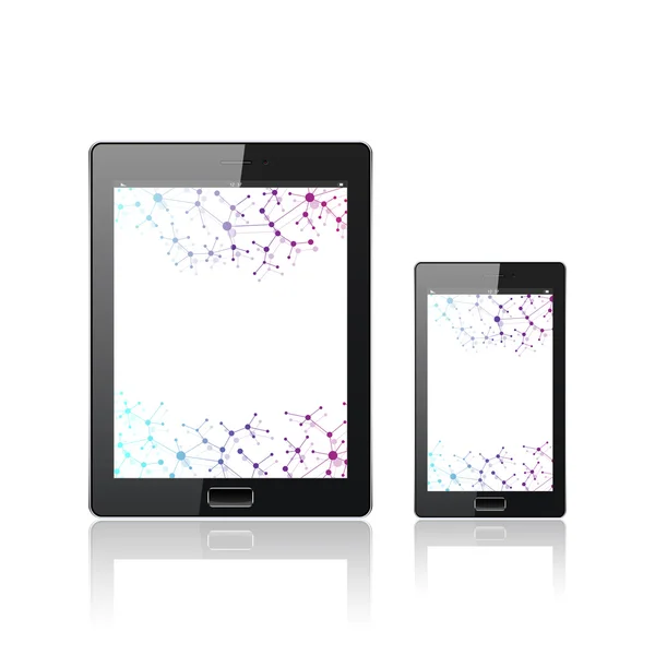Moderní digitální počítač tablet Pc s mobilní smartphone izolovaných na bílém. Molekuly a komunikační zázemí. Pojetí vědy. Vektorové ilustrace. — Stockový vektor