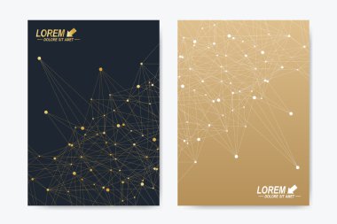 Modern vektör şablonu için broşür, broşür, el ilanı, ilan, kapak, dergi veya yıllık raporu. A4 boyutunda. İş, bilim, tıbbi tasarım kitap düzeni. Soyut tanıtımı çizgiler ve noktalar maddeler ve birleşimler.