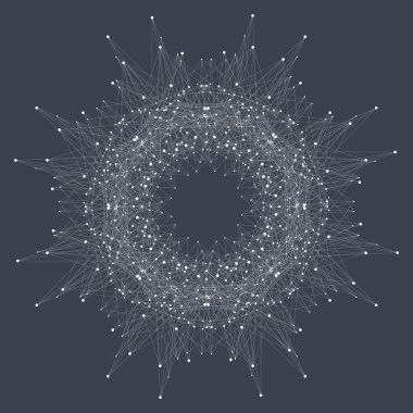 Geometrik soyut yuvarlak formla bağlantılı çizgi ve noktalar. Grafik kompozisyon tıp, bilim, teknoloji, Kimya için. Vektör çizim.