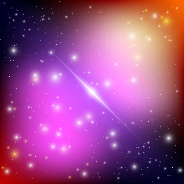 Sfondo galattico cosmico con stelle brillanti luminose. UFO illusione con nebulosa e polvere stellare. Nave spaziale aliena. Illustrazione vettoriale . — Vettoriale Stock
