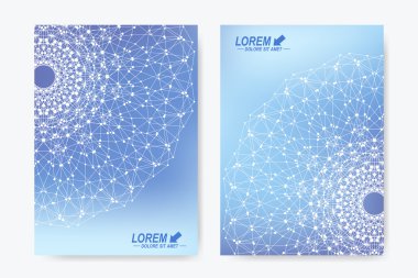 Modern vektör şablon broşür, broşür, el ilanı, kapak, dergi veya yıllık raporu. A4 boyutunda. İş, bilim, tıp ve teknoloji tasarım kitap düzeni. Molekül ile soyut tanıtımı.