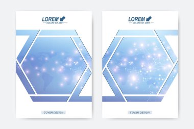 Modern vektör şablonu için broşür, broşür, el ilanı, kapak, kitapçık, dergi veya yıllık raporu. Geometrik arka plan molekül ve iletişim. DNA molekül yapısı ve nöronlar kavramı.