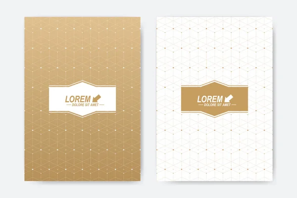 Modern vector template for brochure, Leaflet, flyer, cover, booklet, magazine or annual report. A4 size. Abstract golden presentation book layout. Geometric pattern with connected line and dots. — Stock Vector