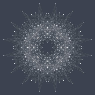 Fraktal öğeyle bileşikler çizgiler ve noktalar. Büyük veri karmaşık. Grafik arka plan iletişim. En az dizi. Dijital veri görselleştirme. Dinamik hareket vektör çizim.