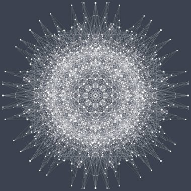 Fraktal öğeyle bileşikler çizgiler ve noktalar. Büyük veri karmaşık. Grafik arka plan iletişim. En az dizi. Dijital veri görselleştirme. Dinamik hareket vektör çizim.